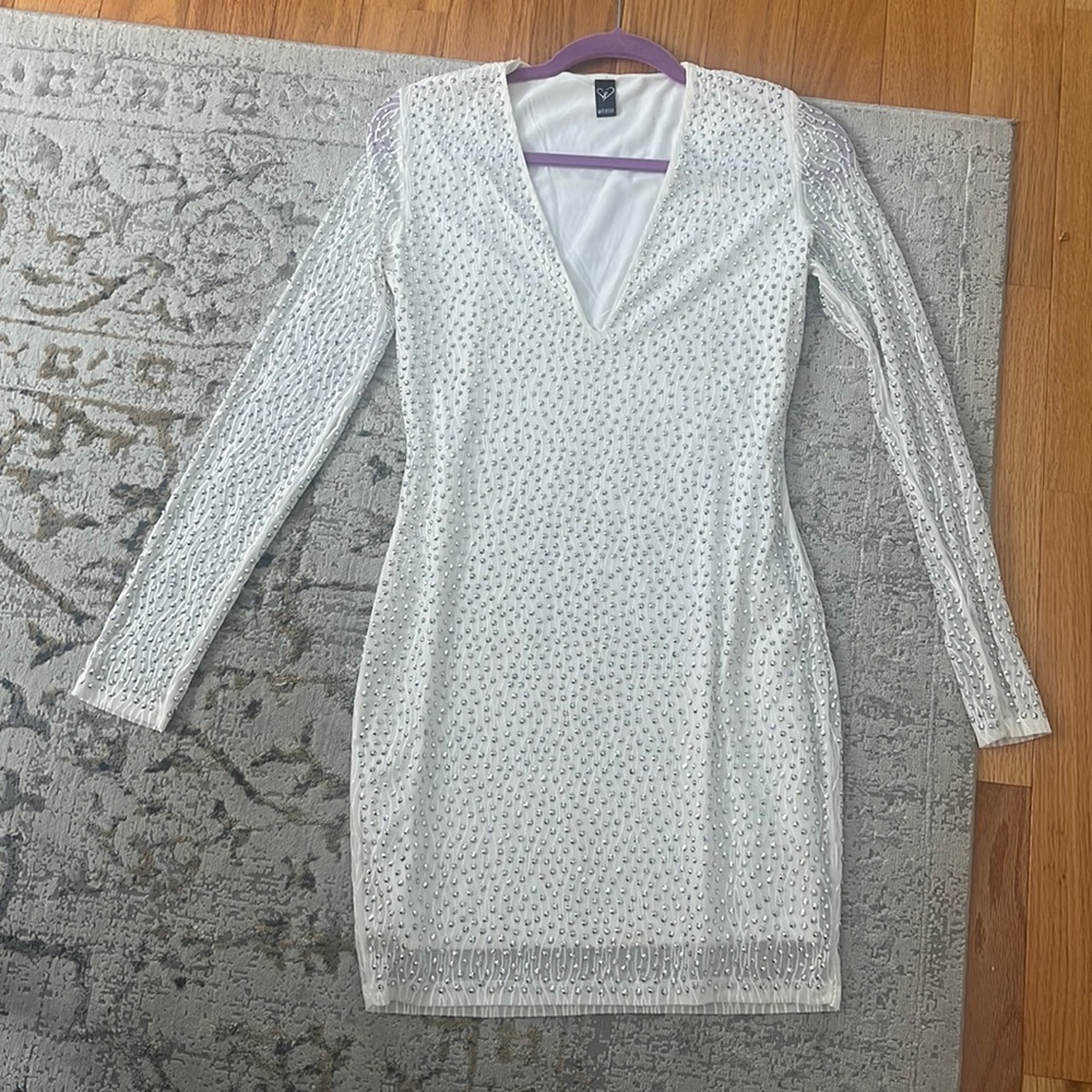 White long sleeve dress with crystals
